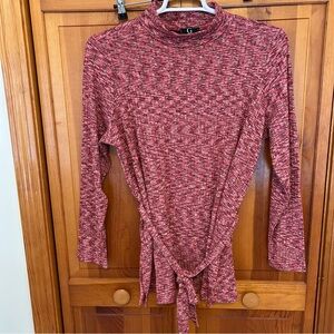 G by Giuliana Mauve Mock‑Neck Tie‑Front Blouse Plus Size 1X New Ribbed Top